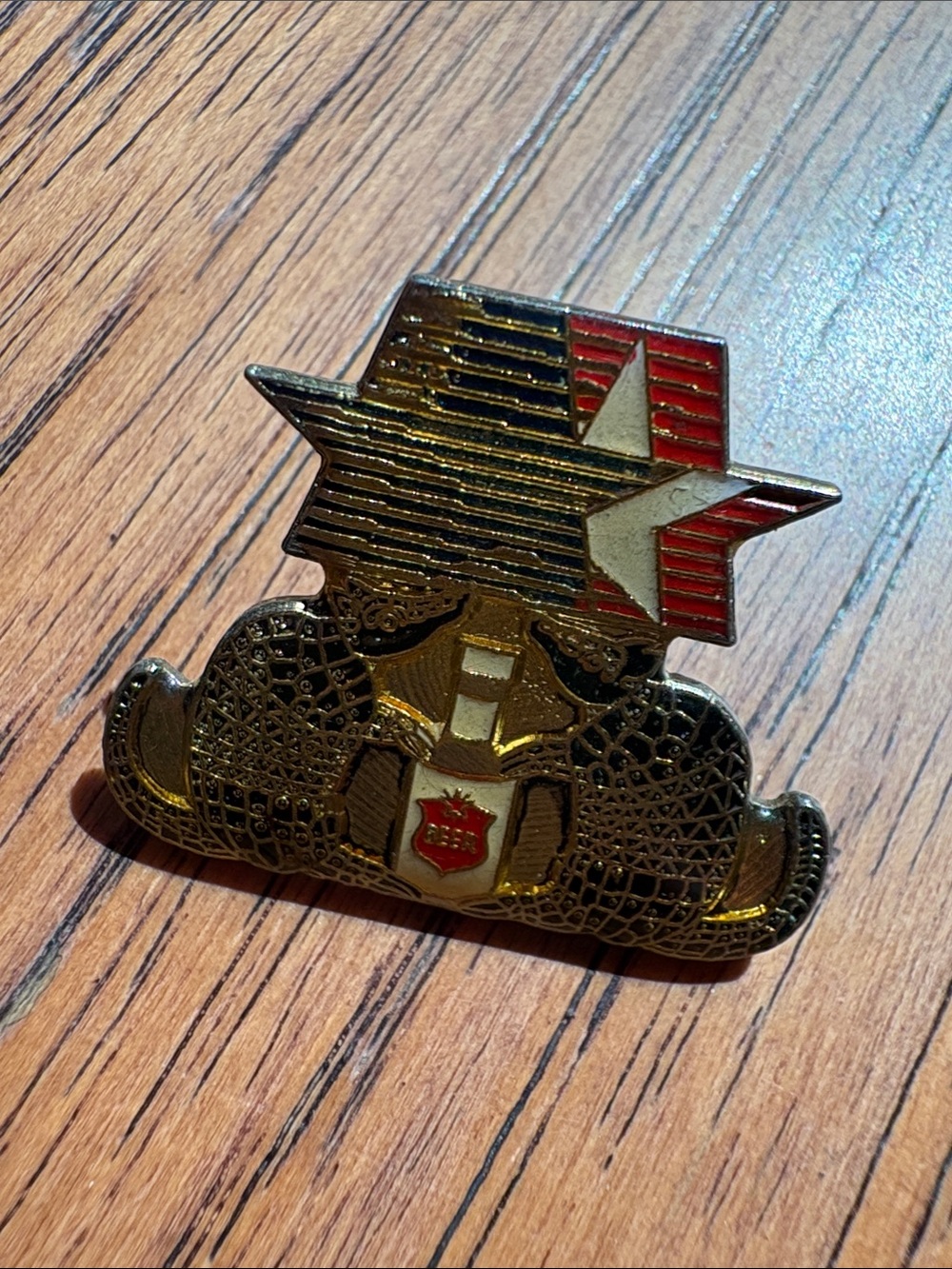 Vintage Beer Armadillos Enamel Military Style Pin with Red, White & Gold Star
